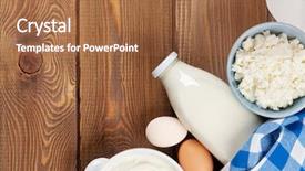  Presentation with milk dairy cheese yogurt sour - Presentation design featuring dairy products on wooden table background and a coral colored foreground