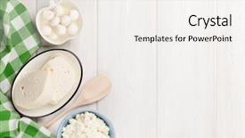  Presentation with dairy products - PPT layouts having dairy products on wooden table background and a sky blue colored foreground