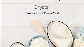  Presentation with milk dairy products - Slide set with dairy products on wooden table milk cheese and curd top view with copy space background and a white colored foreground