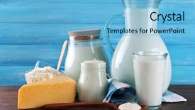  Presentation with blue cheese - PPT theme consisting of cheese butter - dairy products on wooden table background and a light blue colored foreground