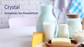 Presentation with dairy products - Beautiful presentation design featuring dairy products on wooden table on brick wall background backdrop and a sky blue colored foreground
