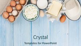  Presentation with milk dairy - Presentation having dairy products on wooden table background and a sky blue colored foreground