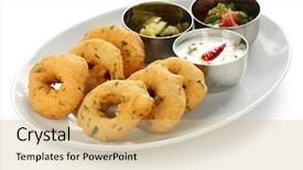  Presentation with snack food - Amazing slide deck having dal flour indian snack food backdrop and a coral colored foreground