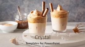  Presentation with water glass - PPT layouts with dalgona-coffee-in-glass-trendy background and a mint green colored foreground