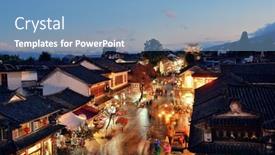  Presentation with china travel - Presentation theme featuring dali-china-dec-5-street background and a teal colored foreground