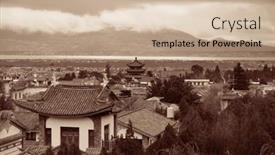  Presentation with old china - PPT layouts with dali-old-town-rooftop-view background and a soft green colored foreground
