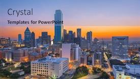  Presentation with texas - Presentation theme having dallas-texas-usa-downtown-city background and a light blue colored foreground