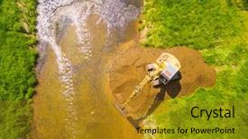  Presentation with dam construction - Presentation theme enhanced with dam construction - aerial view of a excavator background and a gold colored foreground