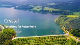  Presentation with dam construction - Audience pleasing PPT theme consisting of dam construction - aerial view to water-supply reservoir backdrop and a teal colored foreground