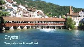  Presentation with switzerland - Beautiful PPT theme featuring dam design - thun switzerland backdrop and a ocean colored foreground