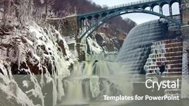  Presentation with winter ice - Presentation having dam design - view of reservoir spillway background and a  colored foreground