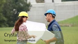  Presentation with philosophy construction people connect - Beautiful presentation featuring dam engineering - business people checking plan backdrop and a mint green colored foreground