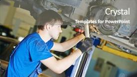  Presentation with suspension - PPT layouts having damage control - auto mechanic at car suspension background and a gray colored foreground