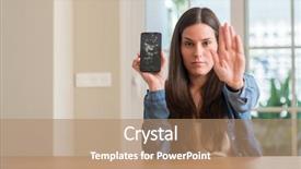  Presentation with medical splint broken bone hand - Presentation theme enhanced with damage control - brunette young woman holding broken background and a coral colored foreground