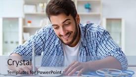  Presentation with internet - Amazing theme having damage network - frustrated young man due backdrop and a light blue colored foreground