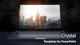  Presentation with notebook - Beautiful presentation theme featuring damage network - opened notebook device backdrop and a  colored foreground