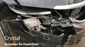 Presentation with collision - PPT theme consisting of damaged-car-with-dents background and a dark gray colored foreground