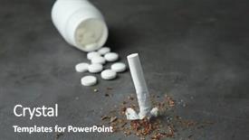  Presentation with cigarette - Cool new PPT theme with damaged cigarette and pills on grey table backdrop and a gray colored foreground