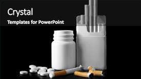  Presentation with cigarettes - Colorful presentation theme enhanced with damaged cigarettes pack and drugs on black background backdrop and a black colored foreground