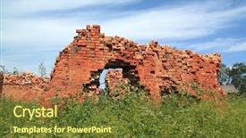  Presentation with brick wall - Cool new presentation theme with damaged houses - destroyed brick wall amongst herbs backdrop and a  colored foreground