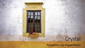  Presentation with flowery - PPT theme featuring damaged houses - old neglected house wall background and a gold colored foreground