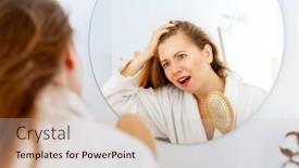  Presentation with scalp - Presentation design with damaged-or-gray-hair-dandruff background and a soft green colored foreground