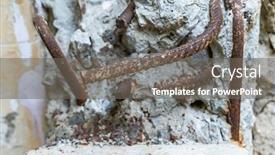  Presentation with steel bars - Presentation design featuring damaged-reinforced-concrete-with-exposed background and a gray colored foreground