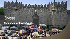  Presentation with jerusalem - Audience pleasing presentation theme consisting of damascus-gate-market-jerusalem-israel backdrop and a gray colored foreground