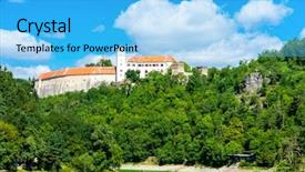  Presentation with czech republic - Presentation design having damm - bitov castle with vranovska dam background and a light blue colored foreground
