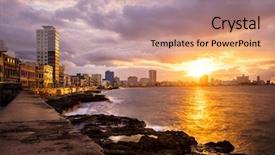  Presentation with buildings - Cool new slide deck with damm - romantic sunset at the malecon backdrop and a coral colored foreground