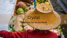  Presentation with floating - Presentation theme having damnoen saduak floating market background and a gold colored foreground