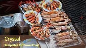  Presentation with market food - Slides consisting of damnoen saduak floating market background and a tawny brown colored foreground