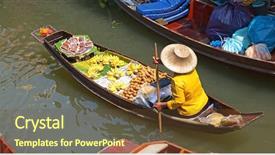  Presentation with bangkok - Slides featuring damnoen saduak floating market background and a tawny brown colored foreground