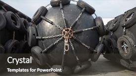  Presentation with polution ships - Slides consisting of dampers - rubber fenders for ships blacks background and a  colored foreground