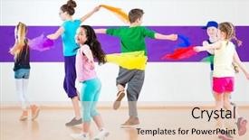  Presentation with children - PPT theme having dance - children dancing modern group choreography background and a lemonade colored foreground