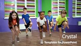  Presentation with class - Beautiful slide set featuring dance - group of children dancing backdrop and a violet colored foreground