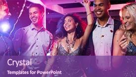 Presentation with celebration life - Audience pleasing slide set consisting of dance - group of multiethnic happy friends backdrop and a violet colored foreground