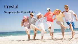  Presentation with honolulu senior on a beach - Colorful presentation design enhanced with dance - happy senior friends dancing backdrop and a light blue colored foreground