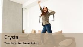  Presentation with dance and music - Amazing slide deck having dance - image of cheerful woman 20s backdrop and a coral colored foreground