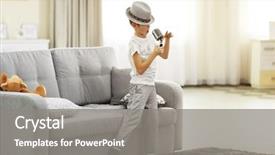  Presentation with microphone - PPT layouts consisting of dance - little boy in a hat background and a gray colored foreground