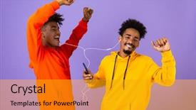  Presentation with african violet - Presentation enhanced with dance - two joyful african man friends background and a gold colored foreground