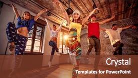  Presentation with culture - Colorful PPT layouts enhanced with dance - young modern dancing group practice backdrop and a tawny brown colored foreground