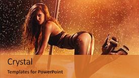  Presentation with rain water - Theme consisting of dance - young sexy slim woman pole background and a gold colored foreground