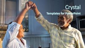  Presentation with senior couple - Colorful PPT theme enhanced with senior falling - affectionate couple dancing in kitchen backdrop and a ocean colored foreground