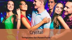  Presentation with disco - Beautiful theme featuring dance club - happy young friends dancing backdrop and a coral colored foreground