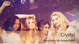  Presentation with flying - Presentation theme consisting of dance club - pretty girls posing and smiling background and a coral colored foreground