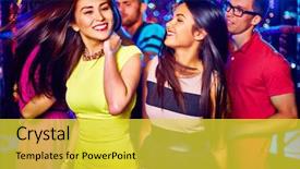  Presentation with dance beautiful couple dancing ballroom - Presentation theme consisting of dance club - two happy girls dancing background and a yellow colored foreground