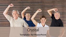  Presentation with senior fitness - Presentation theme consisting of dance old - happy senior group doing fitness background and a coral colored foreground