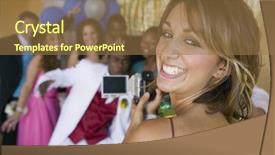  Presentation with prom - Audience pleasing PPT theme consisting of dance school - group of teenagers posing backdrop and a coral colored foreground