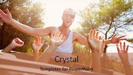  Presentation with dancing - Presentation having dance sing - group of young friends dancing background and a coral colored foreground